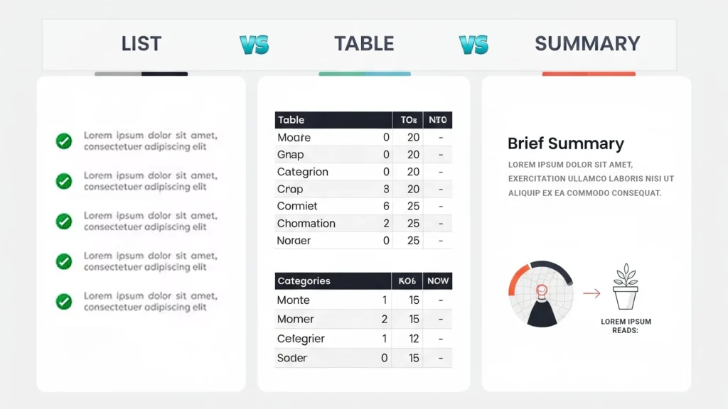 Use Lists, Tables, and Summaries for Clarity (1)